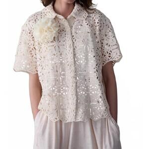 NEW CARON CALLAHAN april button down shirt in ivory cotton lace